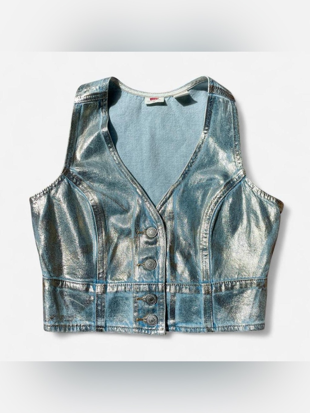 Levi's “Mona” silver metallic denim cropped vest